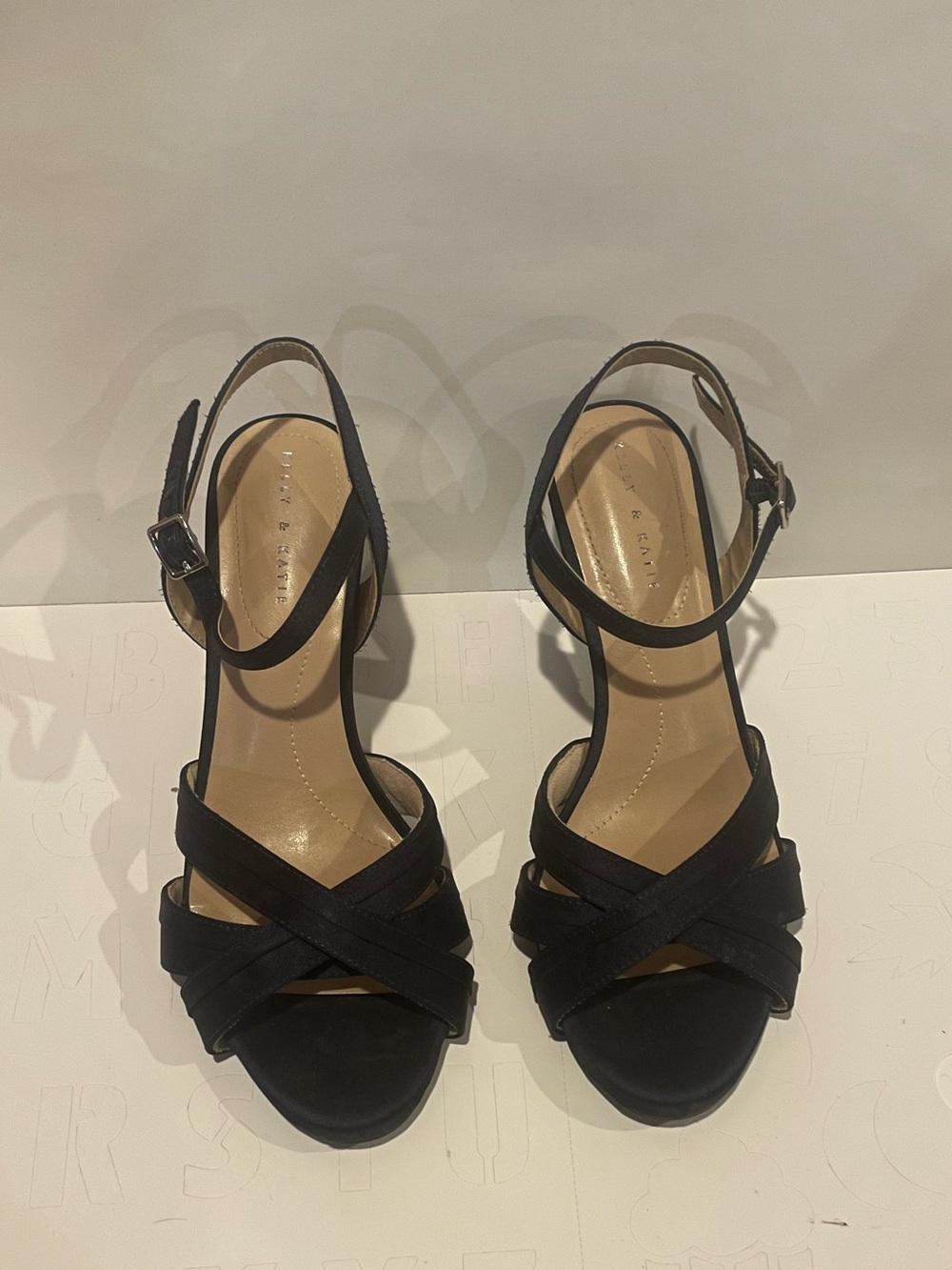 Kelly & Katie Black Cross‑Strap Ankle‑Buckle Women’s Heels